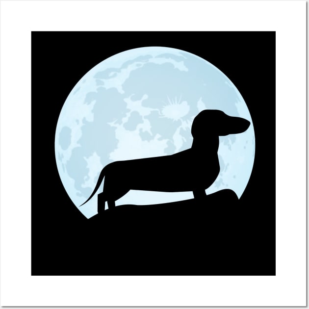 dachshund lover dog moon gift wiener dog silhouette Wall Art by T-shirt verkaufen